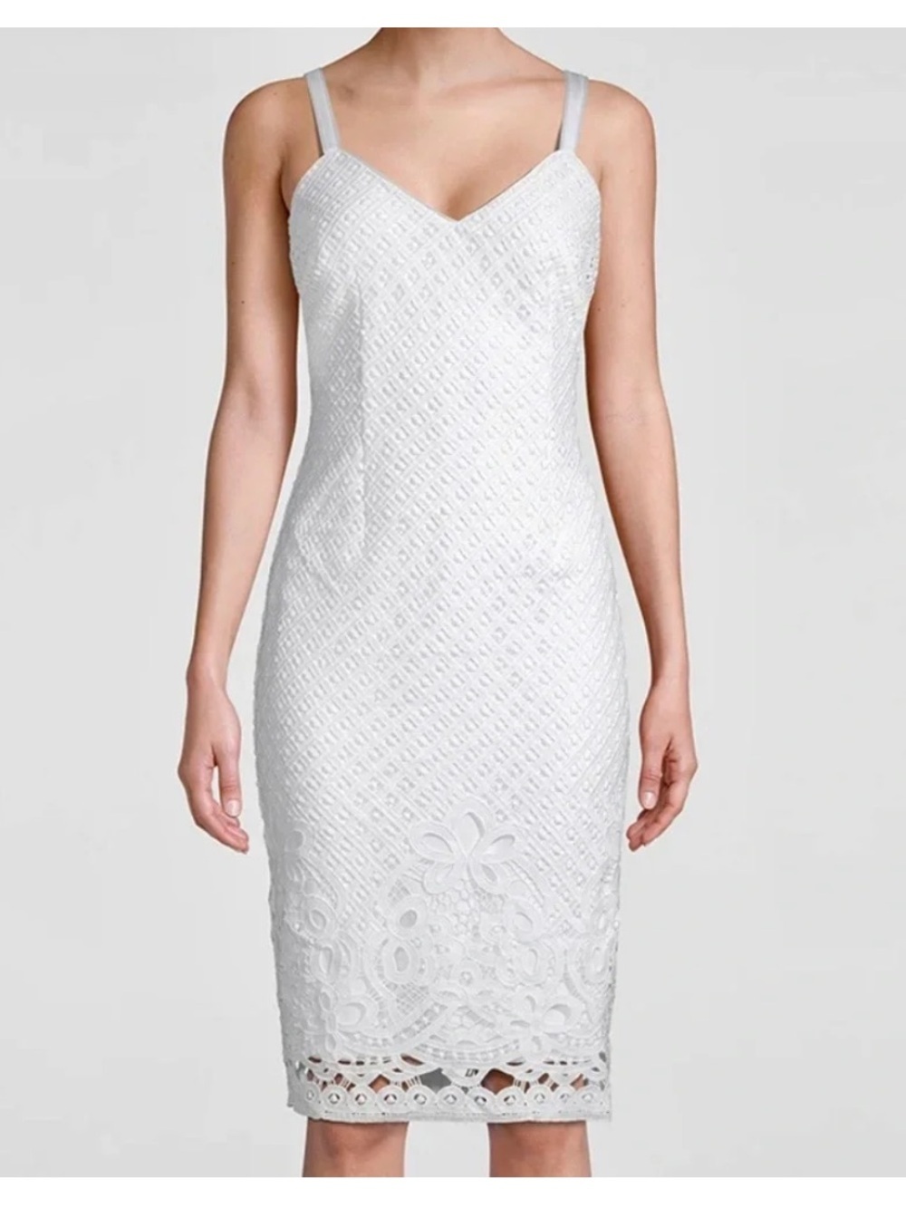White House Black Market White Eyelet Lace Sheath Dress Bridal Shower 8P Petite